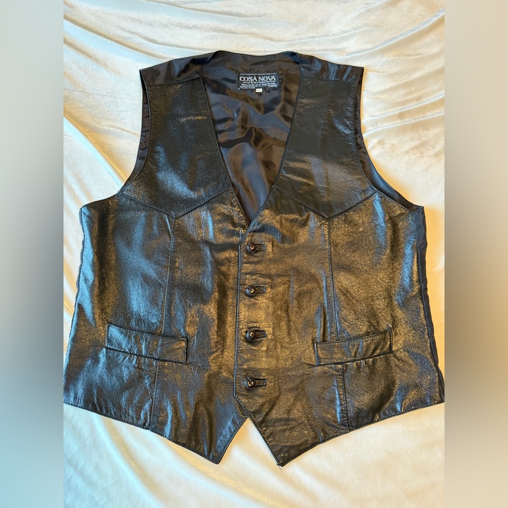 Genuine Black Leather Vest sz M Unisex